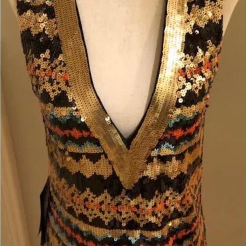 💋 bebe limited edition embellished sequin M gold dress New RARE 💋 - Picture 2 of 9